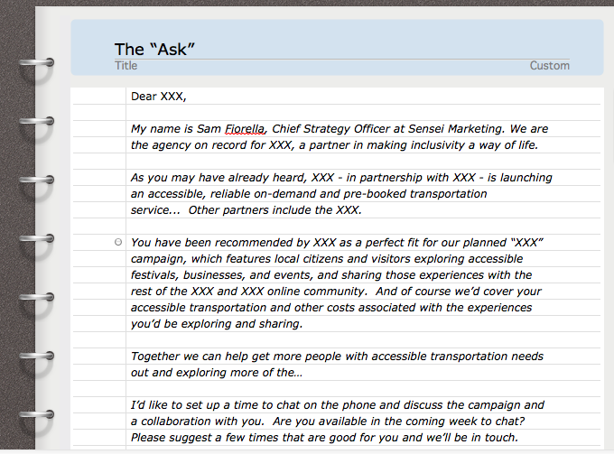 Influence Marketing Letter